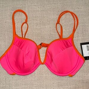 Kate Spade Bikini Top Radiant Pink & Orange Underwire Large NWT